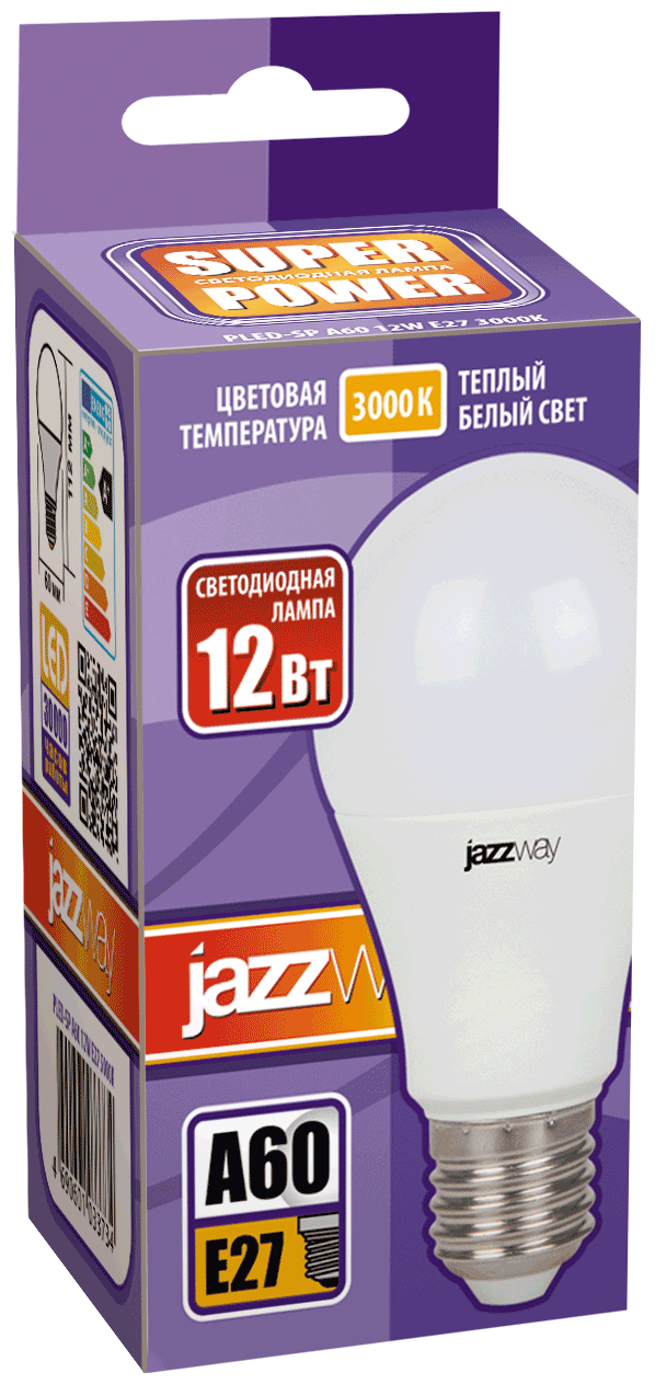 1033703 Лампа светодиодная (LED) «груша» d60мм E27 180° 12Вт 220-240В матовая тепло-белая желтая 3000К Jazzway - фото №2