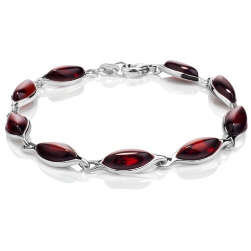 фото Amberholl стильный браслет из серебра и натурального балтийского янтаря тёмно-вишнёвого цвета «амарант»