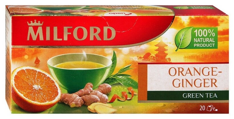 Чай Milford Orange-Ginger зеленый 20 пакетиков - фотография № 1