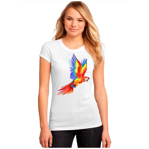 фото "женская белая футболка попугай, крылья, клюв". размер m drabs