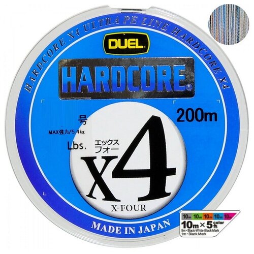 шнур плетеный duel pe hardcore x4 pro 200m yellow 0 6 5 4kg 0 13mm Шнур плетеный Duel PE Hardcore X4 200m 5Color #0.5 (0.121mm) 4.1kg