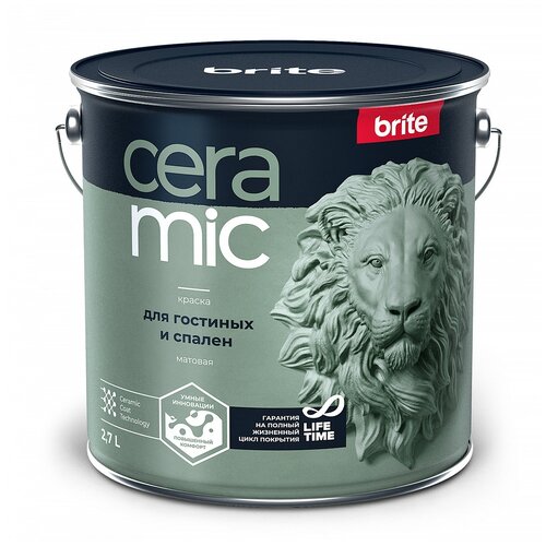 Краска акриловая brite Ceramic для гостиных и спален матовая матовая бeлый 2.7 л