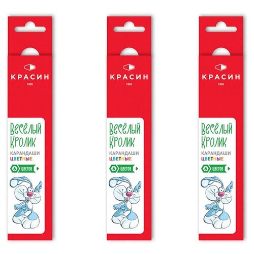 Карандаши цветные Красин Веселый кролик 6цв 6-гран 177мм 3 уп