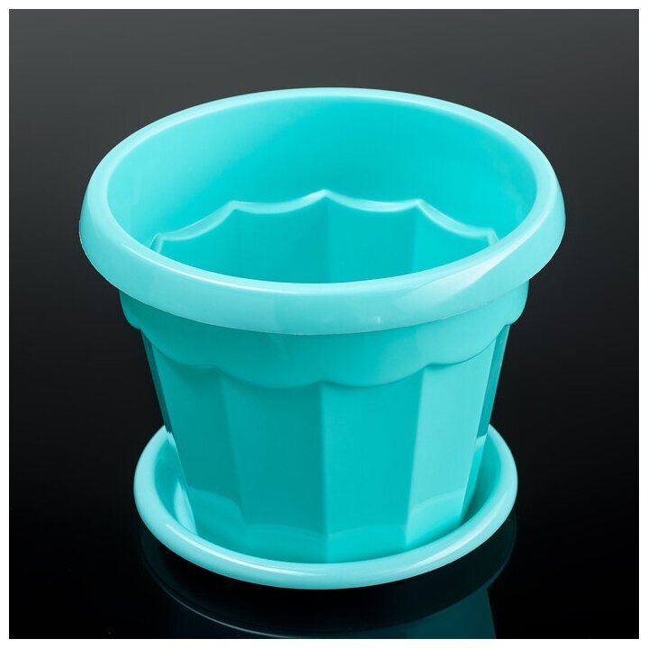 фото Горшок для цветов с поддоном Доляна «Эрика», 0,7 л, цвет бирюзовый