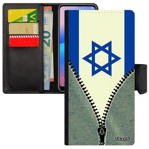 фото Защитный чехол-книжка на мобильный // xiaomi redmi 6a // "флаг израиля на молнии" стиль государственный, utaupia, серый