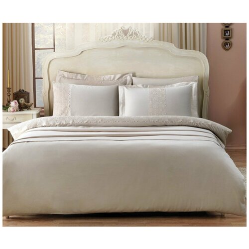 фото Постельное белье tivolyo home forza хлопковый сатин делюкс бежевый 1,5 спальный