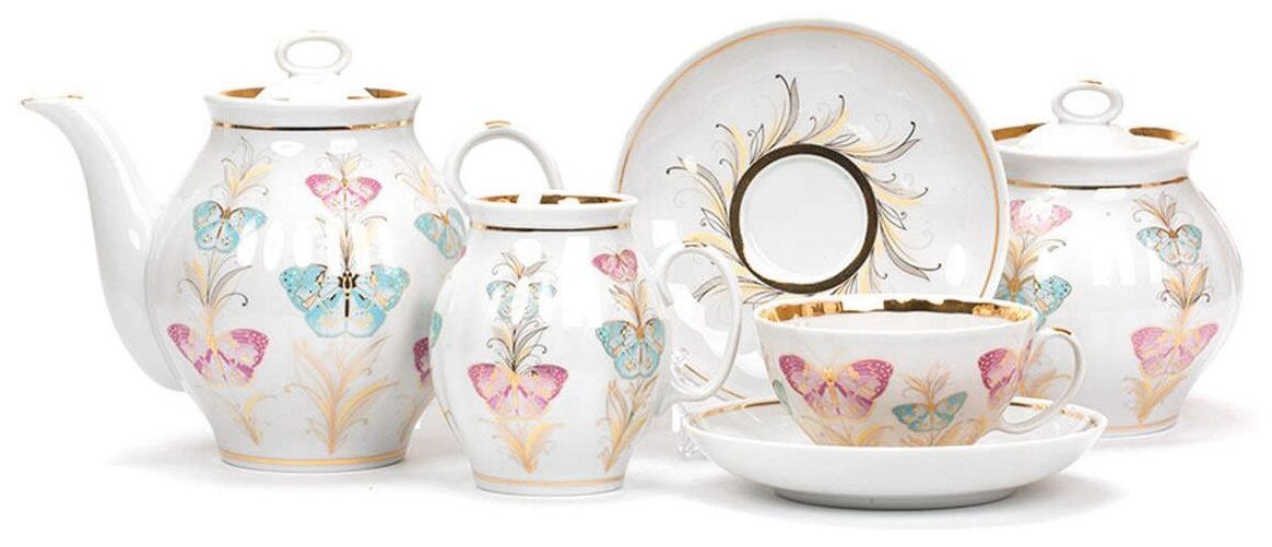 фото Чайный сервиз Дулёвский фарфор Белый лебедь Фантазия, 6 персон, 15 предм.