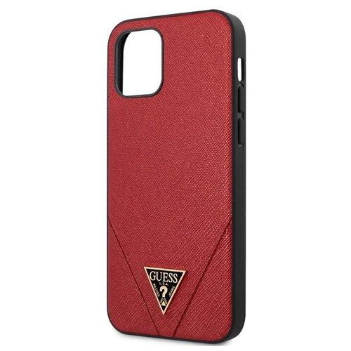 фото Guess для iphone 12/12 pro (6.1) чехол pu saffiano triangle metal logo hard red