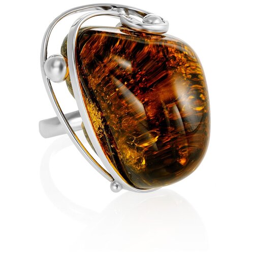 фото Amberholl крупное кольцо с натуральным искрящимся янтарём необычного оттенка «риальто»