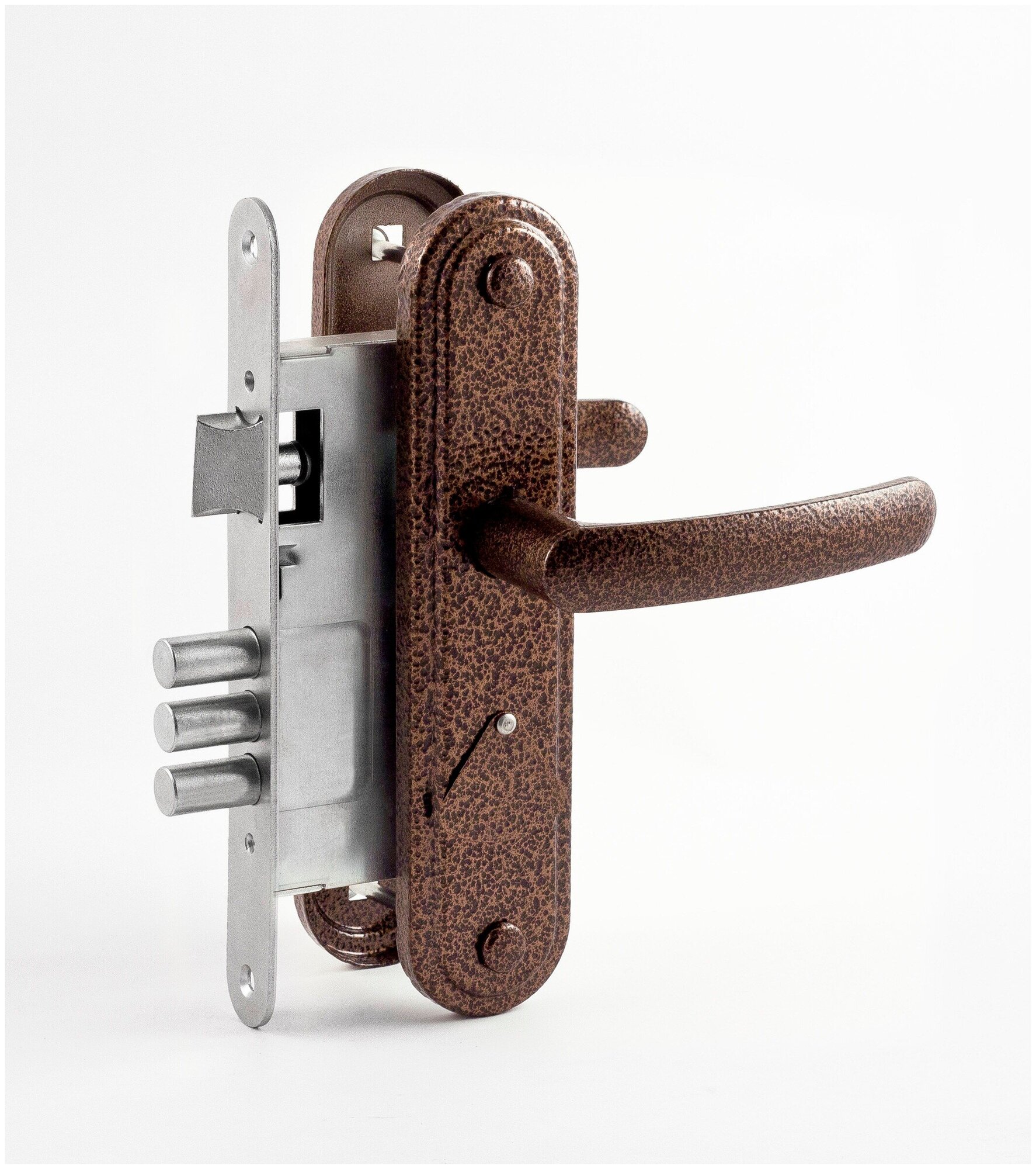 фото Замок врезной Omega (Омега) сувальдный с защёлкой в комплекте с ручкой ЗВ9.1-02 (бронза), 3 кл.