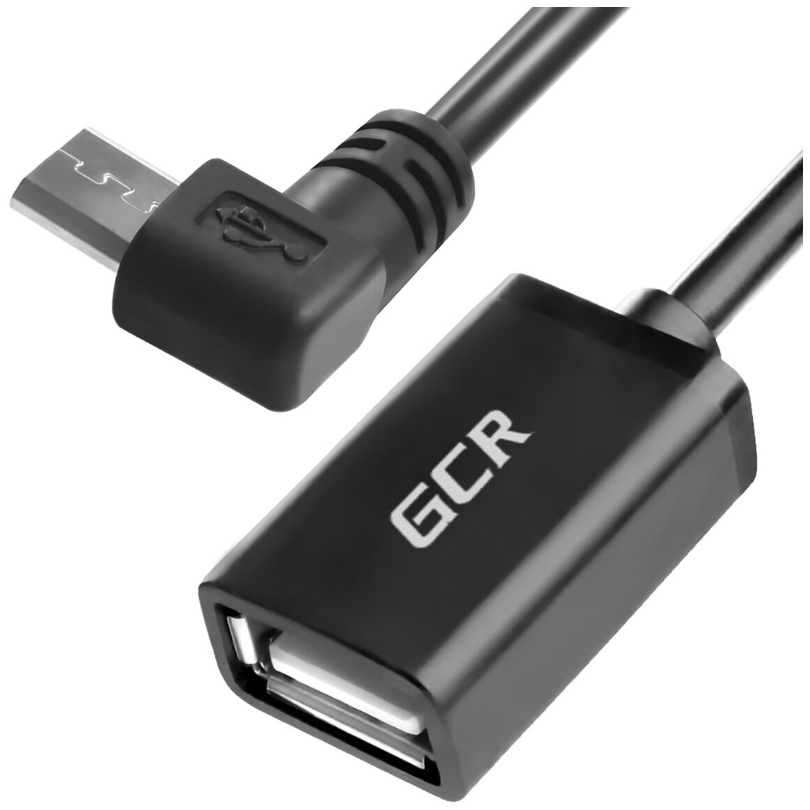 Угловой OTG кабель Micro USB AF GCR 75см черный адаптер переходник OTG