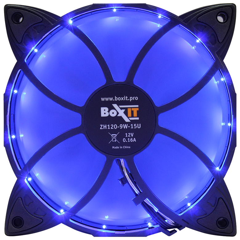 Вентилятор BoxIT 120*120*25 1250RPM 3pin + MOLEX 15LED синий ZH120-9W-15U