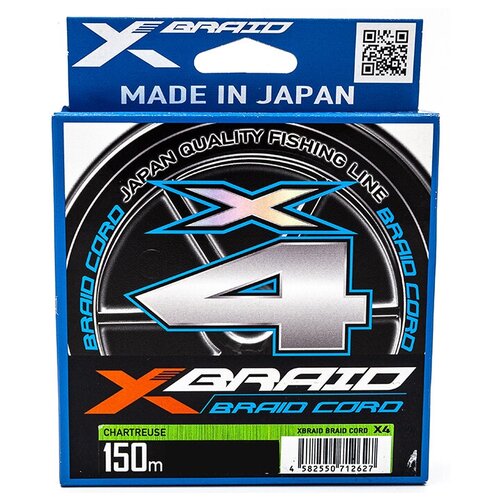 Шнур PE YGK X-BRAID Braid Cord X4 # 1.0/18LB (150 м, 0.165 мм, 8.1 кг, светло-зелёный) шнур ygk x braid upgrade x4 150m 1 2 20lb 0 185mm 9 07kg