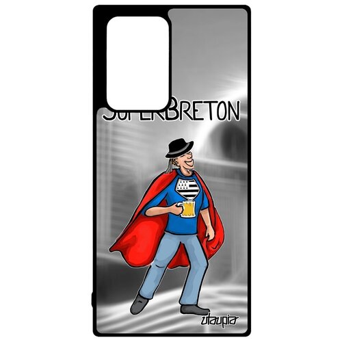 фото Необычный чехол для смартфона // samsung galaxy note 20 ultra // "супербретонец" комичный рисунок, utaupia, черный