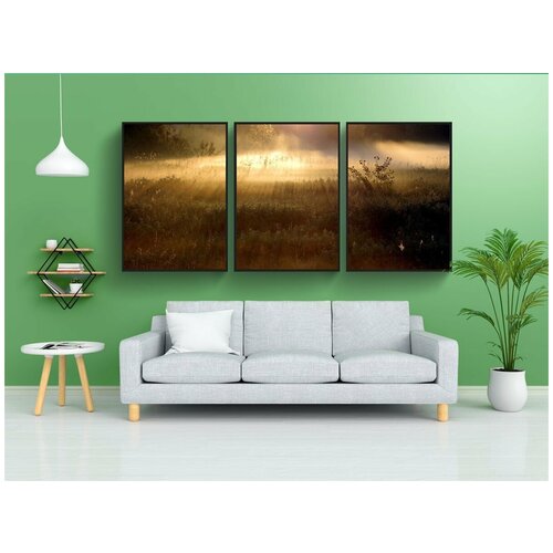 фото Набор модулных постеров для интерьера "туман, восход солнца, лучи" 60x90 см. в тубусе, без рамки lotsprints