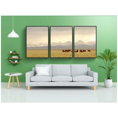 фото Набор модулных постеров для интерьера "монголия, гоби, верблюды" 60x90 см. в тубусе, без рамки lotsprints