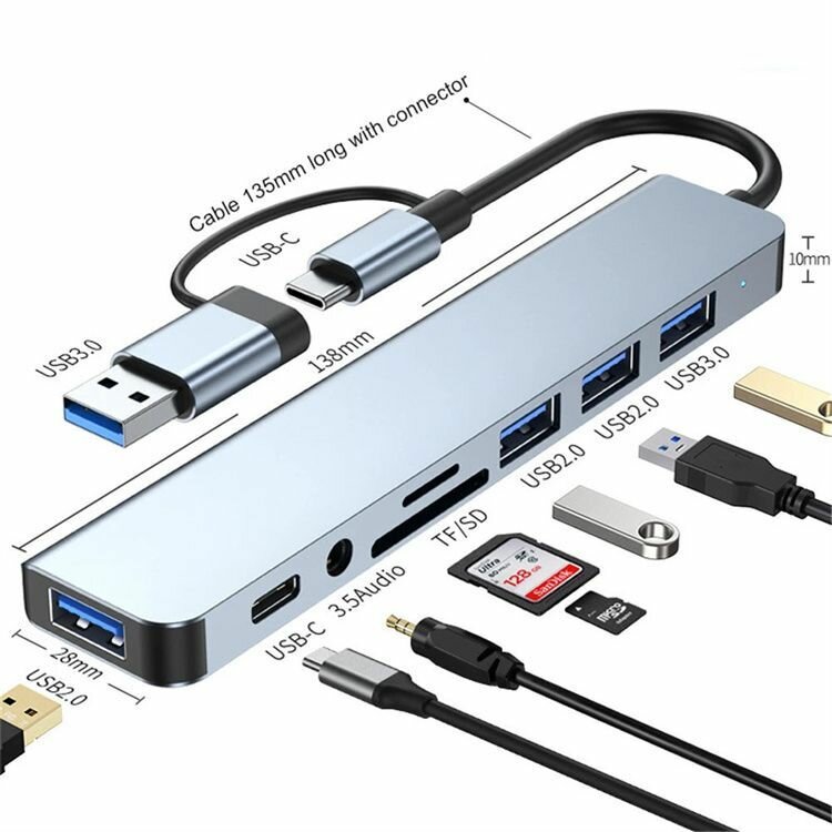USB концентратор 8 в 1  USB HUB USB-разветвитель 3.0