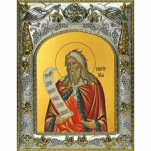 Икона Илия пророк 14x18 в серебряном окладе, арт вк-1690 икона захария пророк 14x18 в серебряном окладе арт вк 1693
