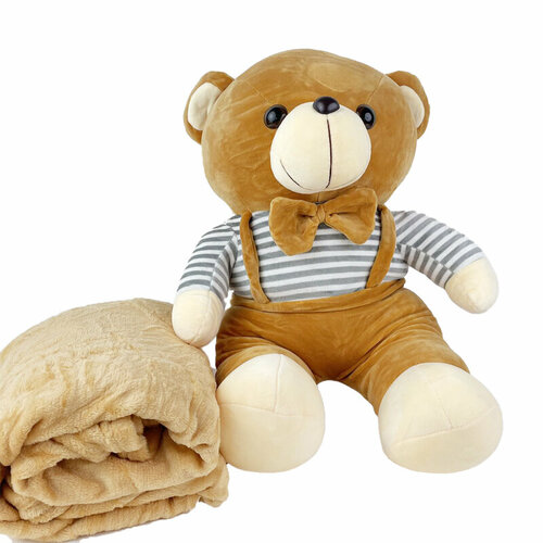 Бурый медведь(45см) с пледом (100см*160см), игрушка подушка антистресс, мягкая обнимашка