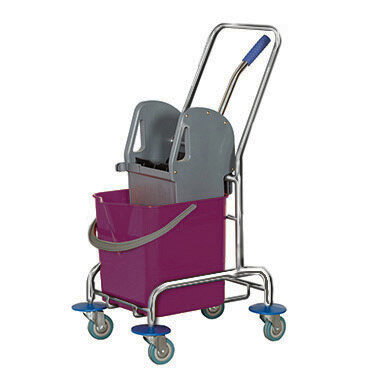 фото Хромированная уборочная тележка, фиолетовое ведро