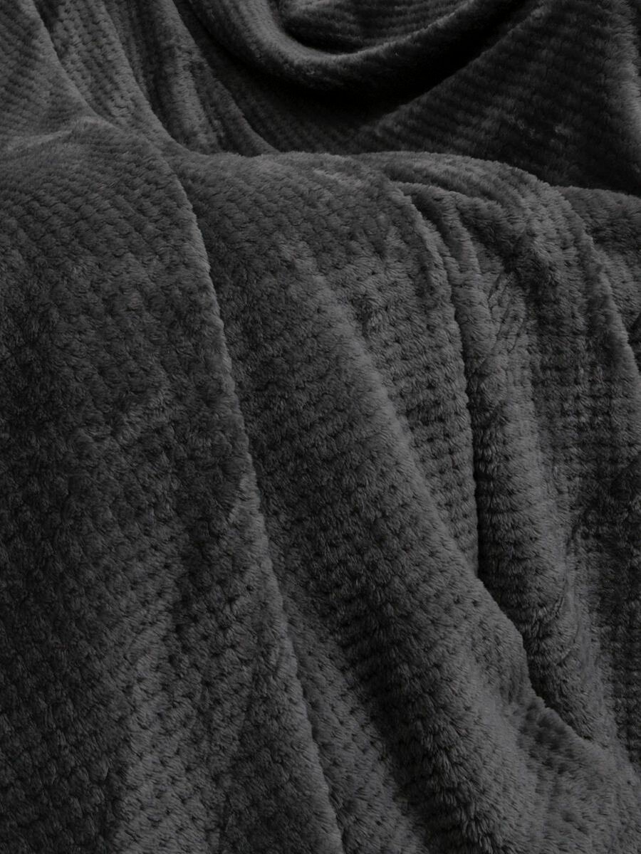 Плед 200х220 на кровать диван пушистый покрывало однотонное TESSOLO HOME, графит, темно-серый