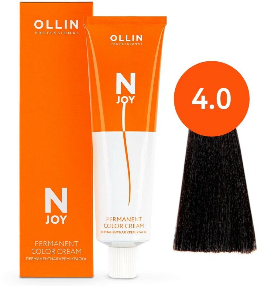 OLLIN Professional Стойкая крем-краска для волос N-Joy Color Cream, 4/0 шатен, 100 мл