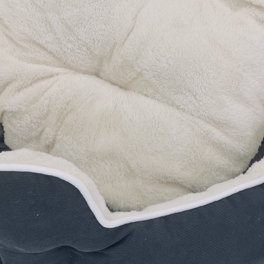 Лежак с бортом 68х59х22 см, вельвет, съемная подушка, черно-белый - фотография № 13