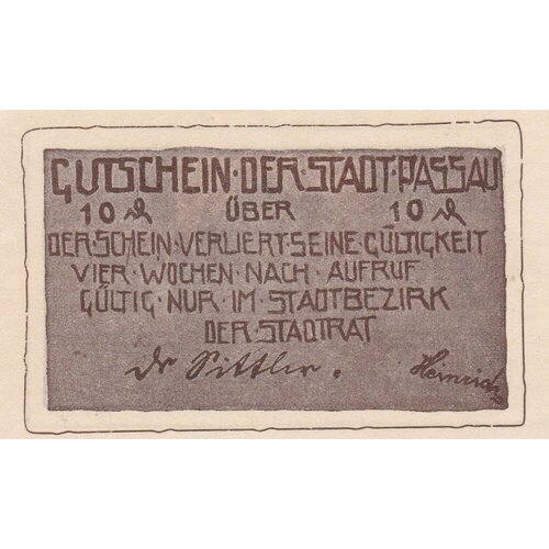 Германия (Веймарская Республика) Пассау 10 пфеннигов 1920 г.