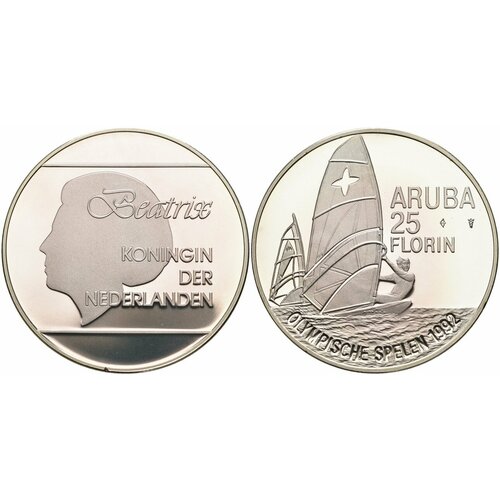 (1992) Монета Аруба 1992 год 25 флоринов XXV Летняя олимпиада Барселона 1992 Серебро Ag 925 PROO