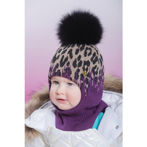фото Шапка шлем orso bianco зимняя, шерсть, размер 50, фиолетовый