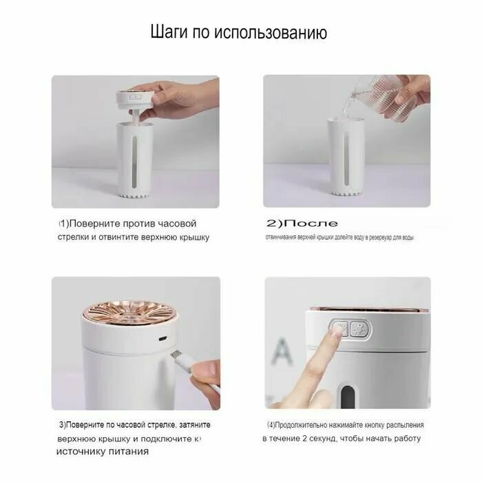 Увлажнитель воздуха для автомобиля / дома USB AROMA HUMIDIFIER черный два режима, с подсветкой - фотография № 7