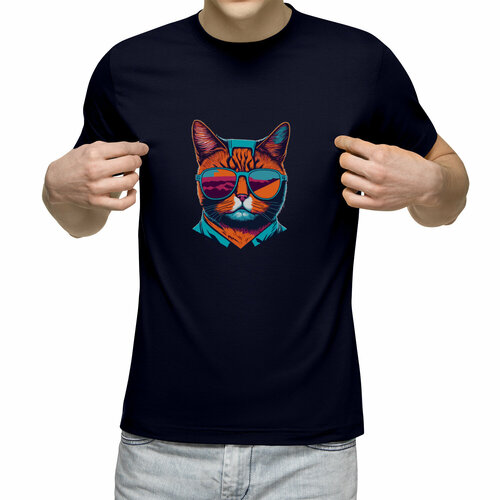 мужская футболка кот в очках 2xl синий Футболка Us Basic, размер S, синий