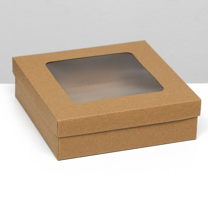 Коробка складная, крышка-дно, с окном, крафт, 20 х 20 х 6 см .5 шт.