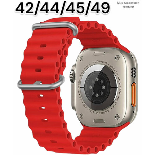 ремешок силиконовый для apple watch 38мм 40мм 41мм nike 02 черный зеленый Ремешок Ocean Band для Apple Watch ULTRA 49mm, Series 1-8, SE, 42/44/45/49mm, красный , Рифленый