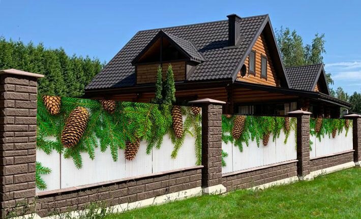 Фотосетка для забора и фасада 3 х 1 м с люверсами / Еловые шишки
