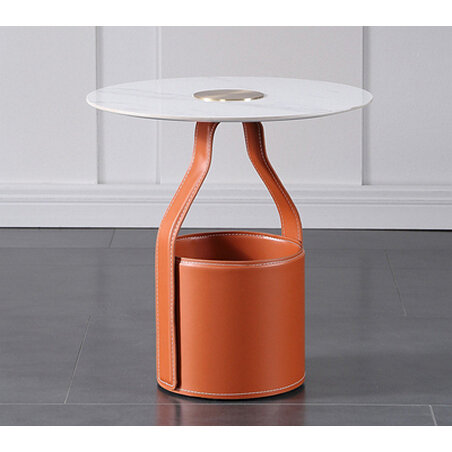 фото Переносной кофейный столик обитый кожей в стиле Hermes