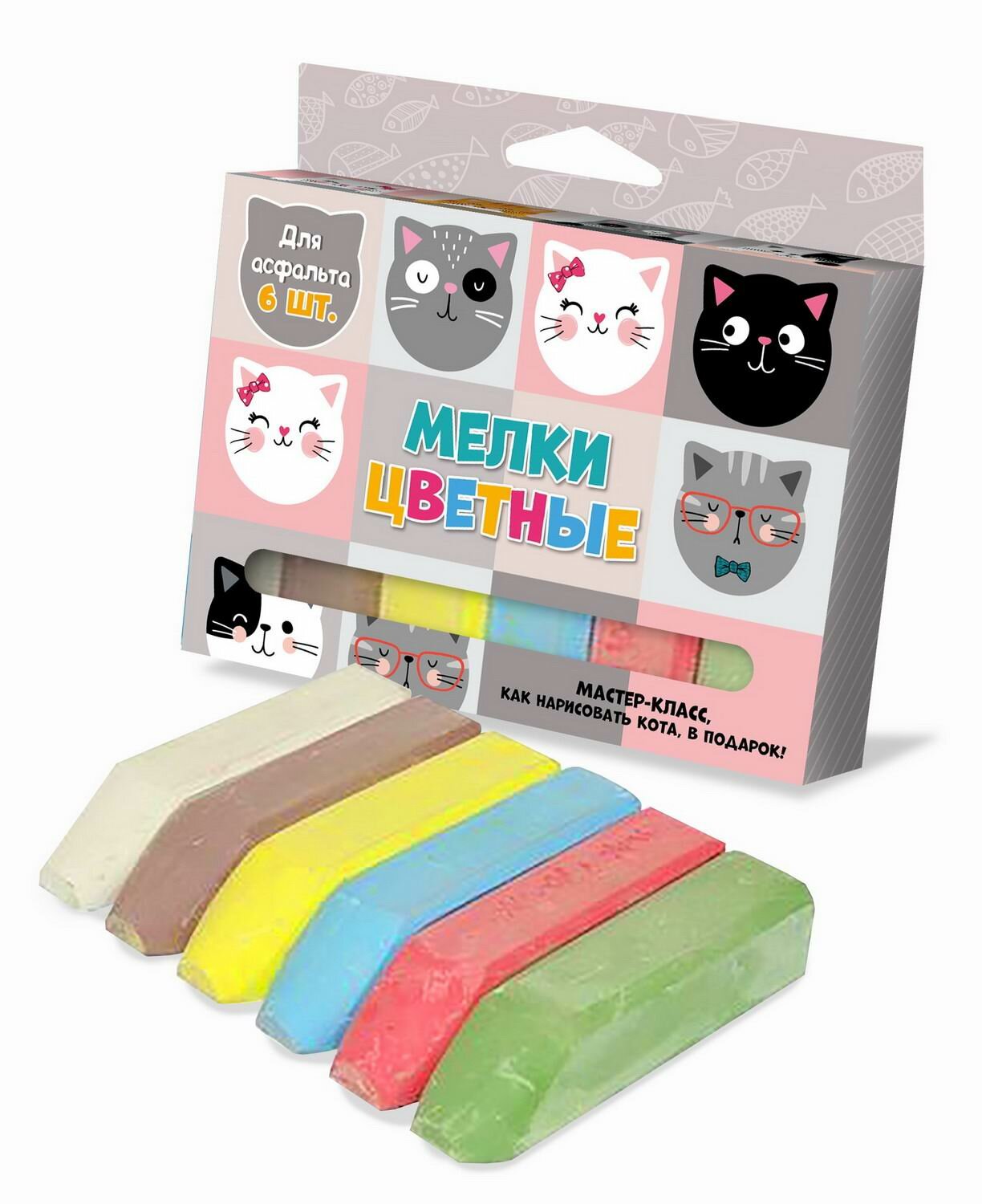 Набор цветных мелков ND Play Кошки с ушками для асфальта 6шт 123х84х22см