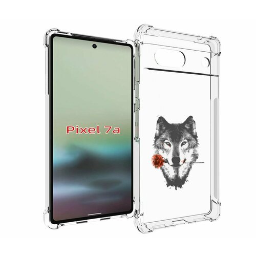 Чехол MyPads волк с розой для Google Pixel 7A задняя-панель-накладка-бампер