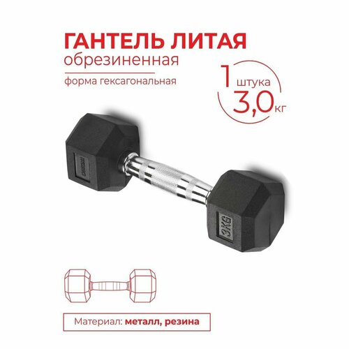 Гантель литая обрезиненная INDIGO IN124 гексагональная Черный 3 кг 1352₽