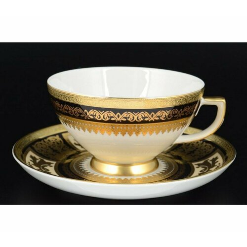 Набор чайных пар 250 мл Falkenporzellan Diadem Black Creme Gold