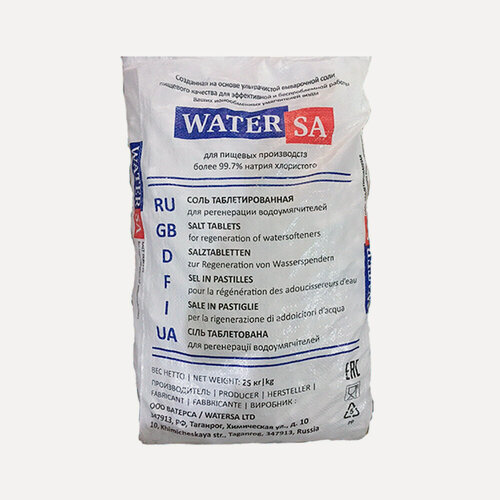 Изображение товара Соль таблетированная для систем умягчения и обезжелезивания воды 25 кг (WaterSa)
