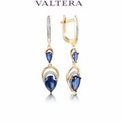 Серьги VALTERA, красное золото, 585 проба, бриллиант, сапфир