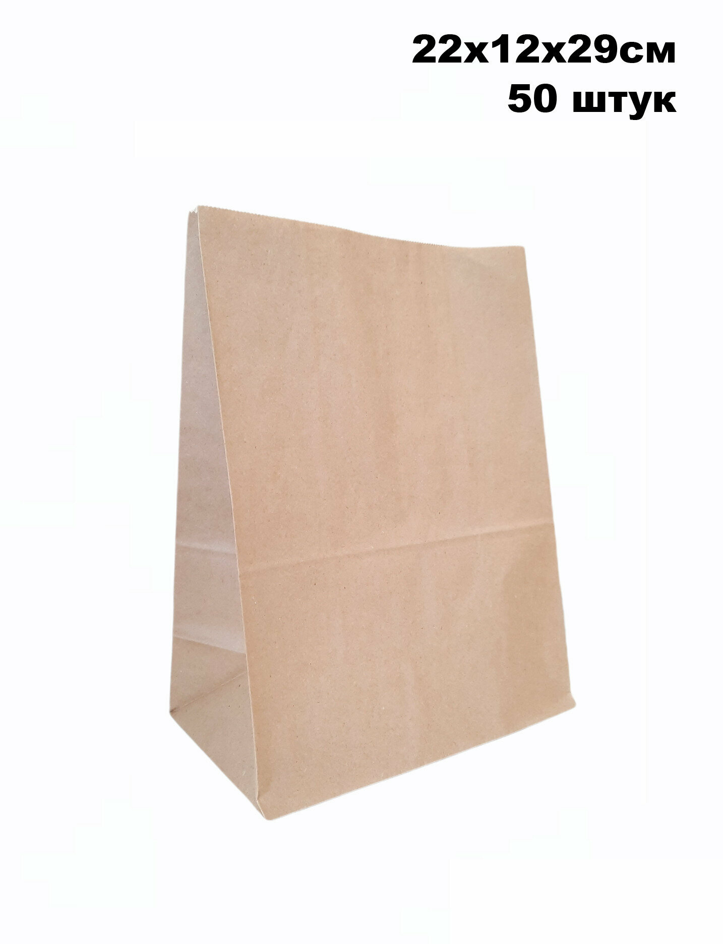 Бумажный крафт пакет без ручек 220х120х290мм, 50штук (50г./м. кв.)