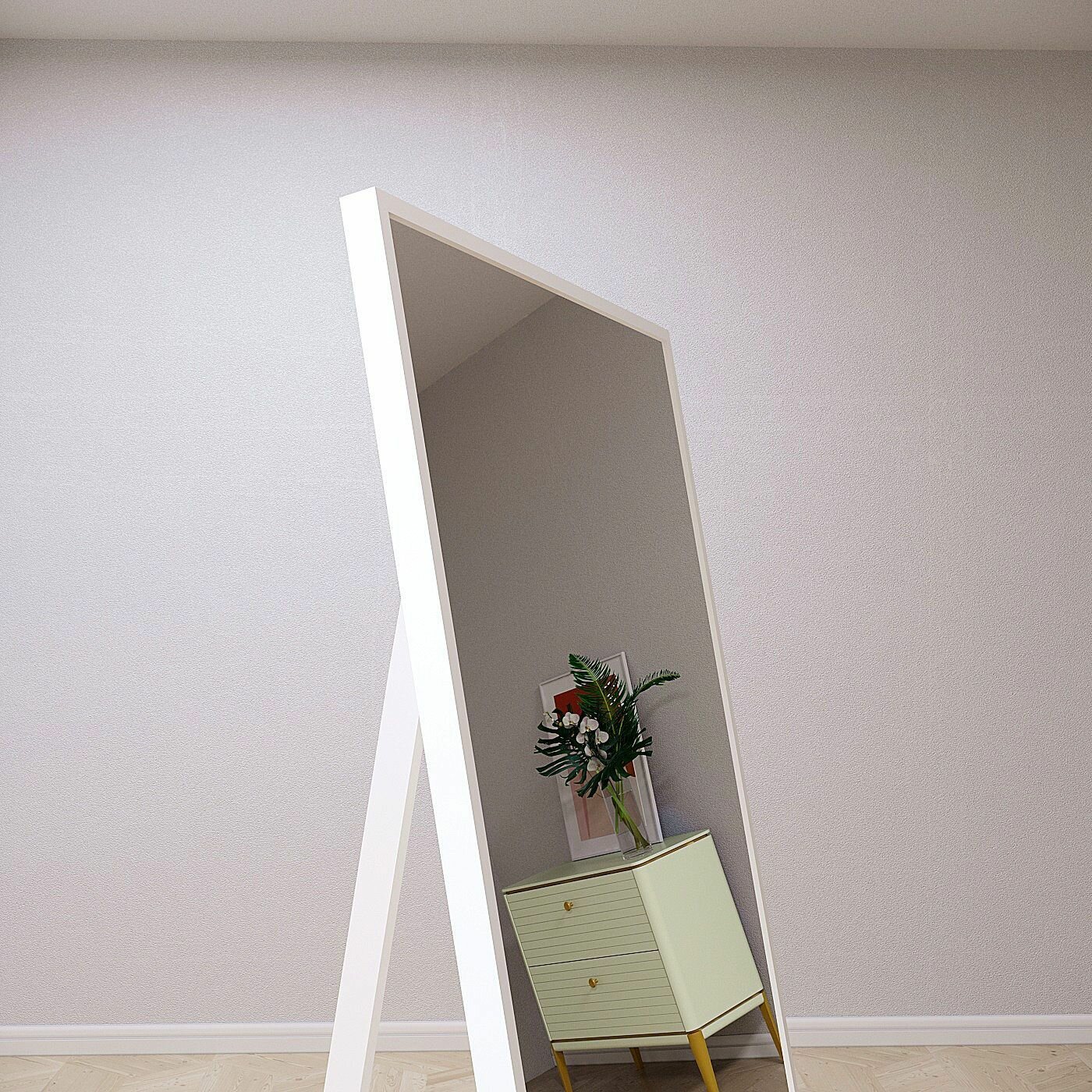 Зеркало напольное в алюминиевой раме ALUMIRROR, 170х70 см. Цвет: Белый - фотография № 4