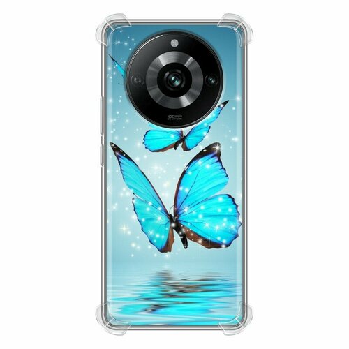 Дизайнерский силиконовый с усиленными углами чехол для Реалме 11 Про / Realme 11 Pro Бабочки голубые дизайнерский силиконовый чехол для реалме 9 про realme 9 pro бабочки