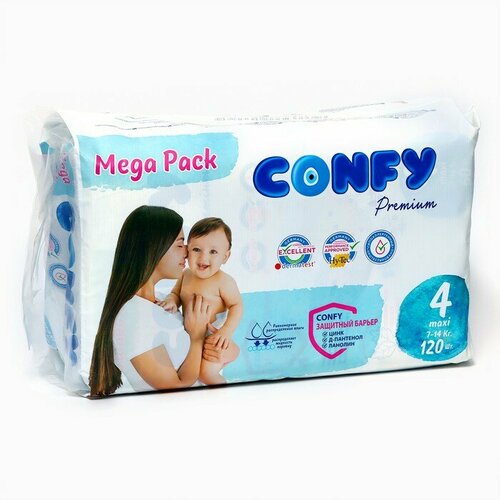 Подгузники CONFY Premium 7-14 кг (размер 4) 120 шт Мега Бокс