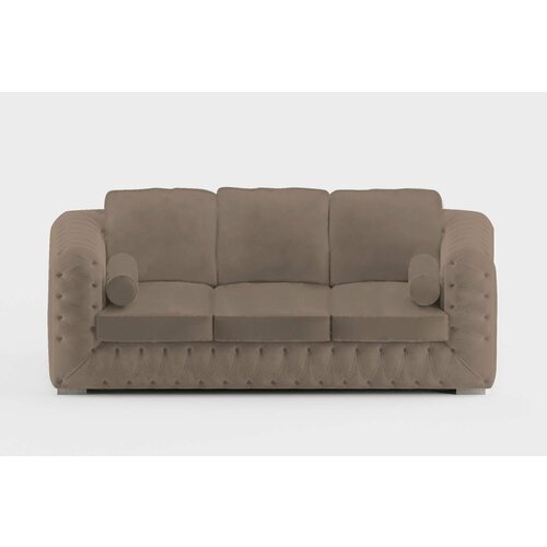 Диван-кровать прямой Ocean для гостиной c подлокотниками, бежевый, велюр, раскладной, 205х115х90см