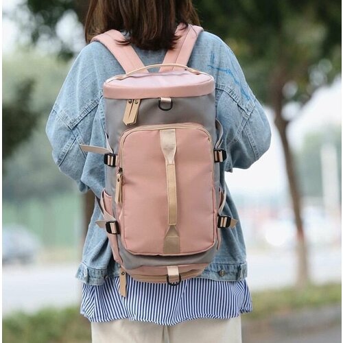 Сумка-рюкзак трансформер HaBe, через плечо, дорожная, спортивная (Розовый с серым)