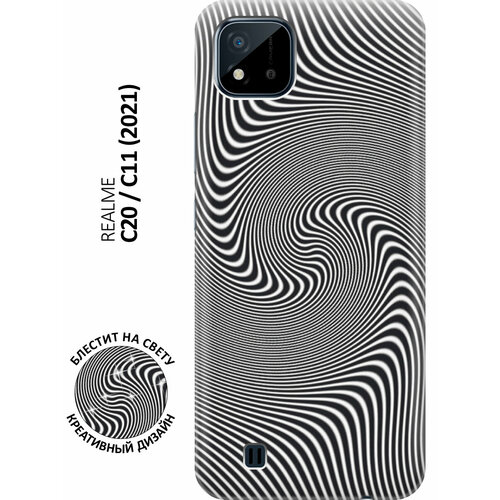 Силиконовый чехол на realme C20 / C11 (2021) / Рилми С20 / С11 (2021) с эффектом блеска Черно-белый виток чехол книжка на realme c11 рилми с11 c принтом черно белый виток черный