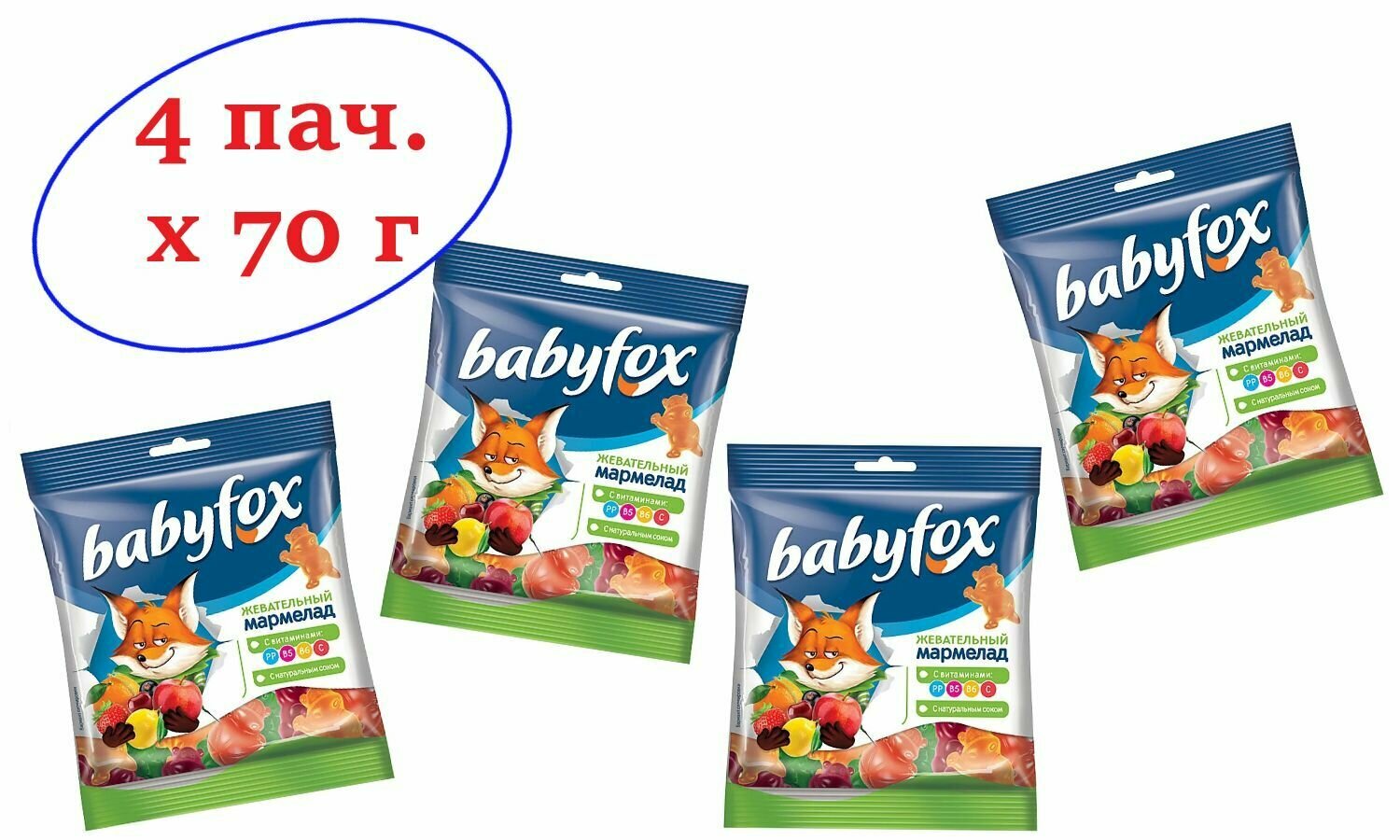 BabyFox, мармелад жевательный с соком ягод и фруктов, 70 г